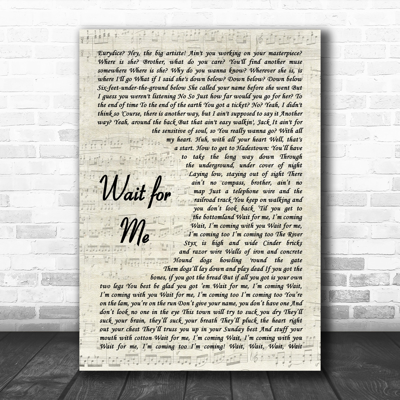 Original Cast of Hadestown Wait for Me Vintage Script Decorative Wall ...