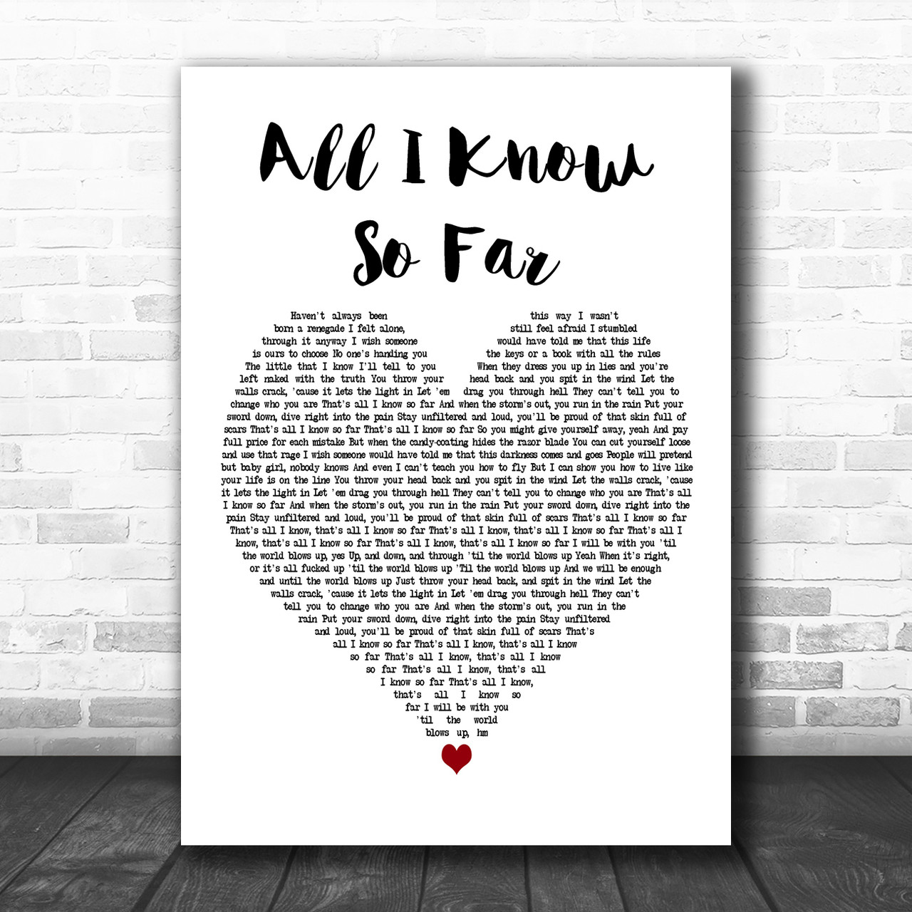 P nk All I Know So Far White Heart Decorative Wall Art Gift Song