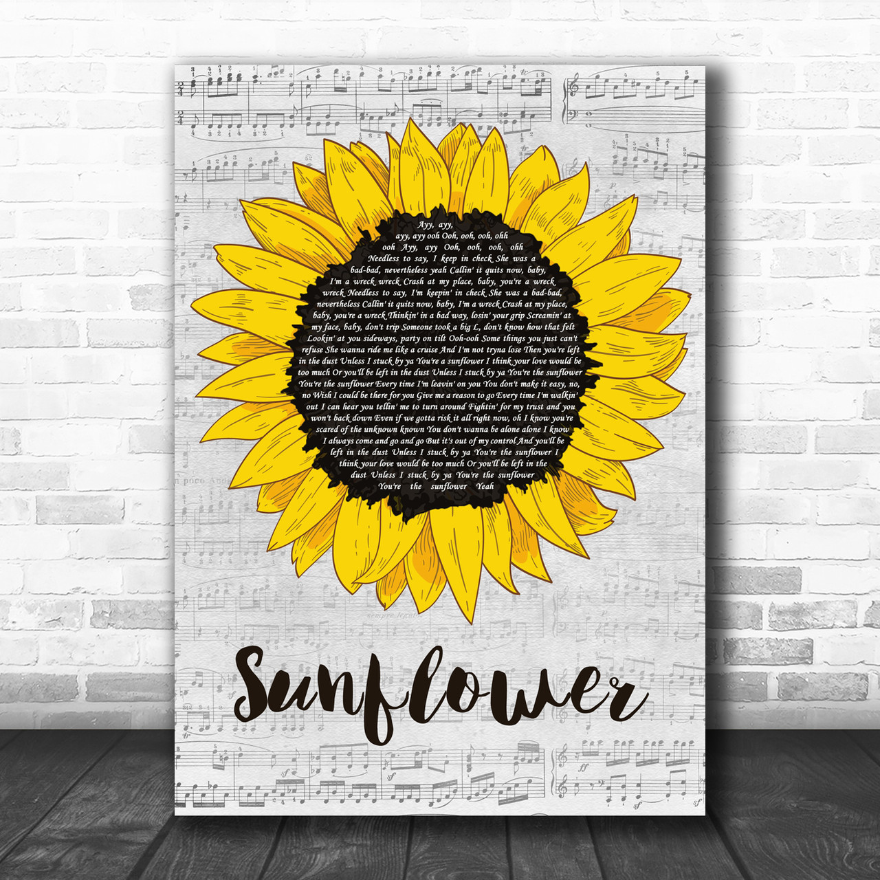 Post Malone & Swae Lee Sunflower Grey Script Sunflower Decorative Wall Art  Gift Song Lyric Print - Song Lyric Designs