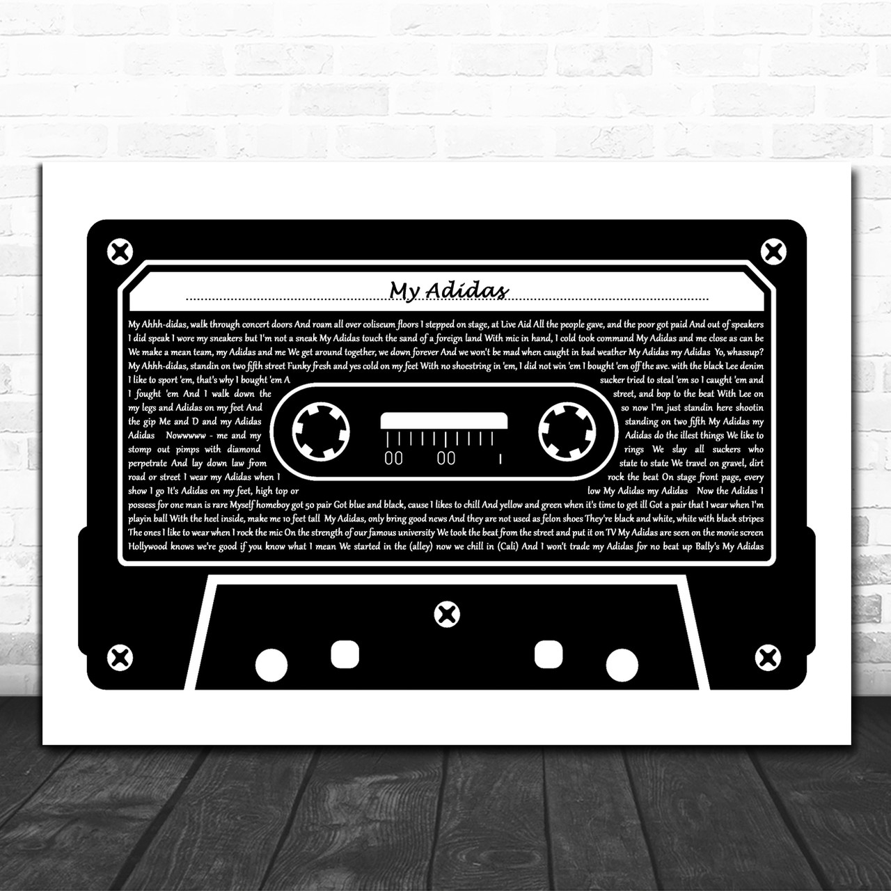 compilar de caridad Run-D.M.C. My Adidas Black & White Music Cassette Tape Decorative Gift Song  Lyric Print - Song Lyric Designs