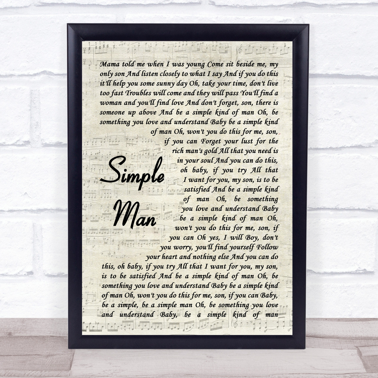 Lynyrd Skynyrd Simple Man Song Lyric Vintage Script Music Wall Art