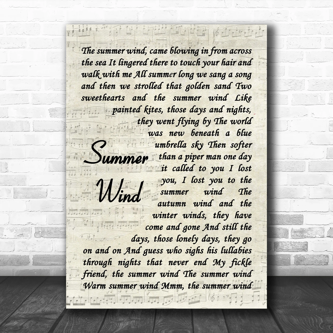 Summer Cyclone Script Frank Sinatra Summer Wind Vintage Script Song Lyric Music Wall Art ...