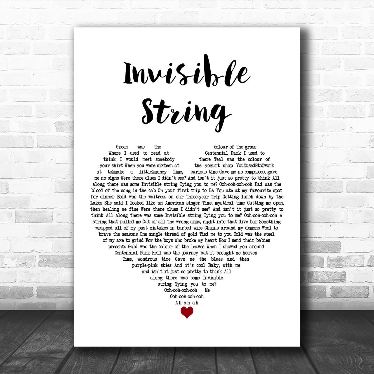 Taylor Swift Invisible String White Heart Decorative Wall Art Gift Song  Lyric Print - Song Lyric Designs