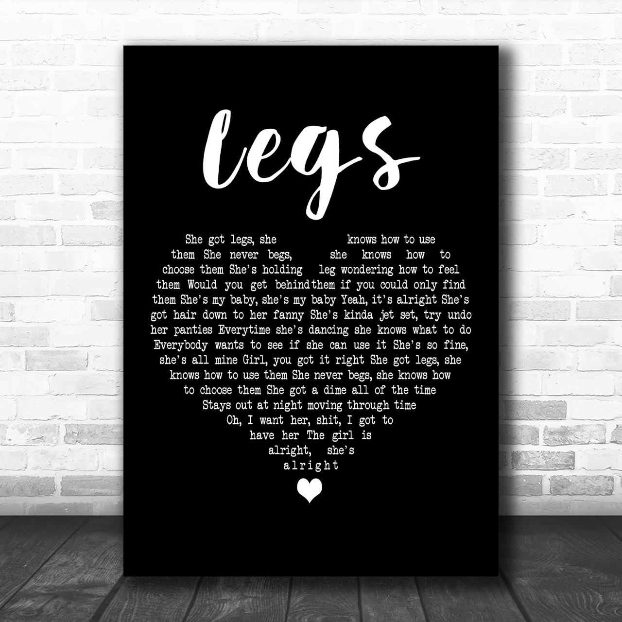 ZZ Top Legs Black Heart Decorative Wall Art Gift Song Lyric Print