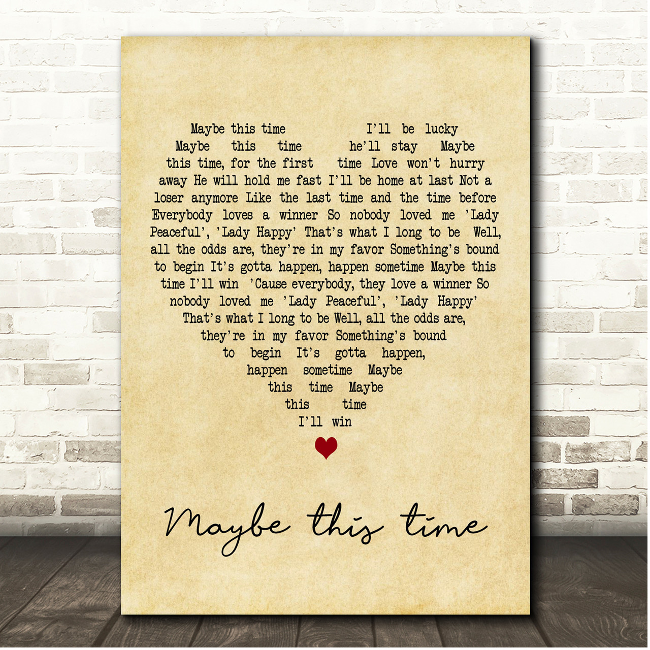 Liza Minnelli Maybe This Time Vintage Heart Song Lyric Print - Song Lyric  Designs