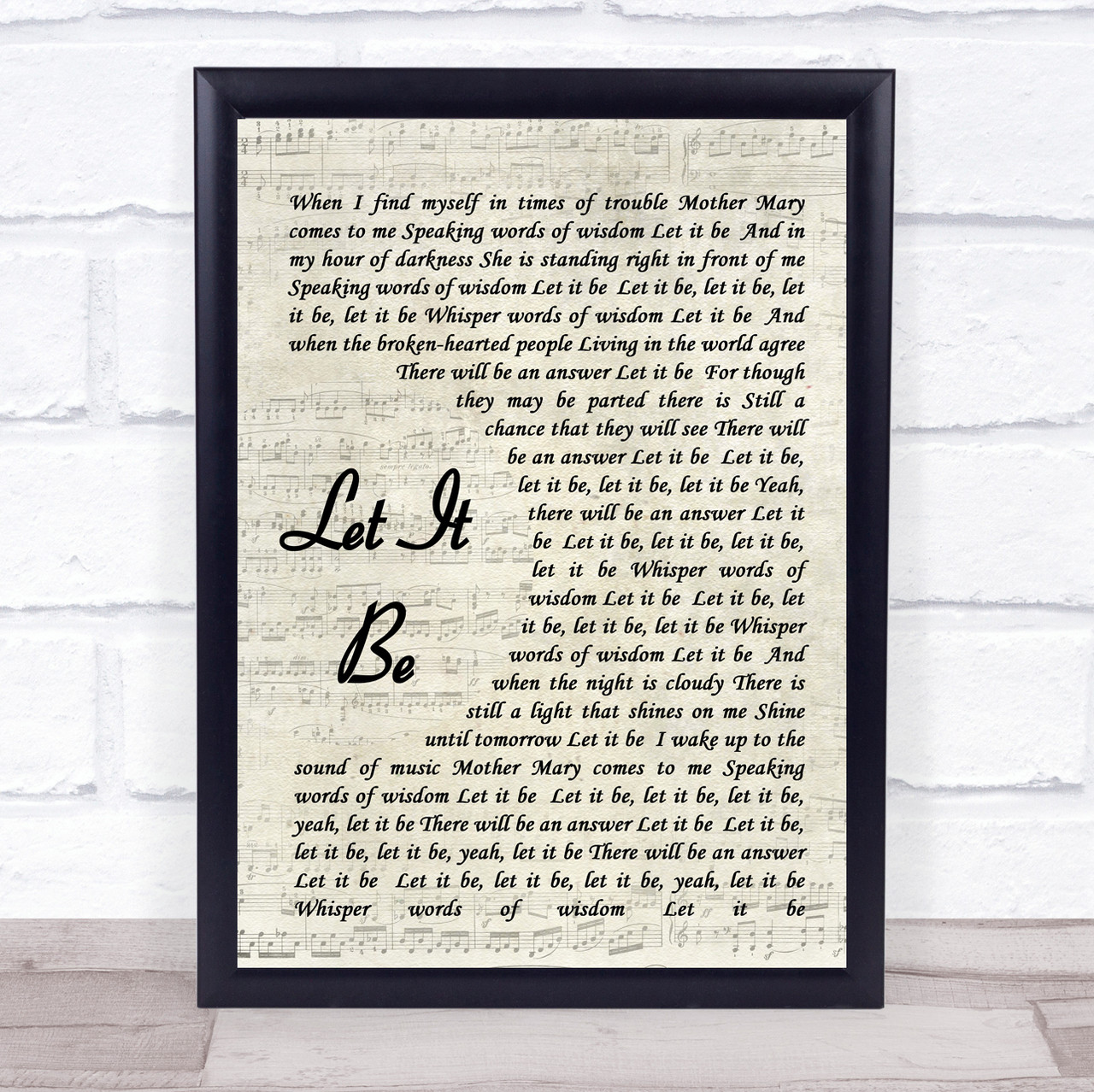 The Beatles Let It Be Vintage Script Song Lyric Music Wall Art