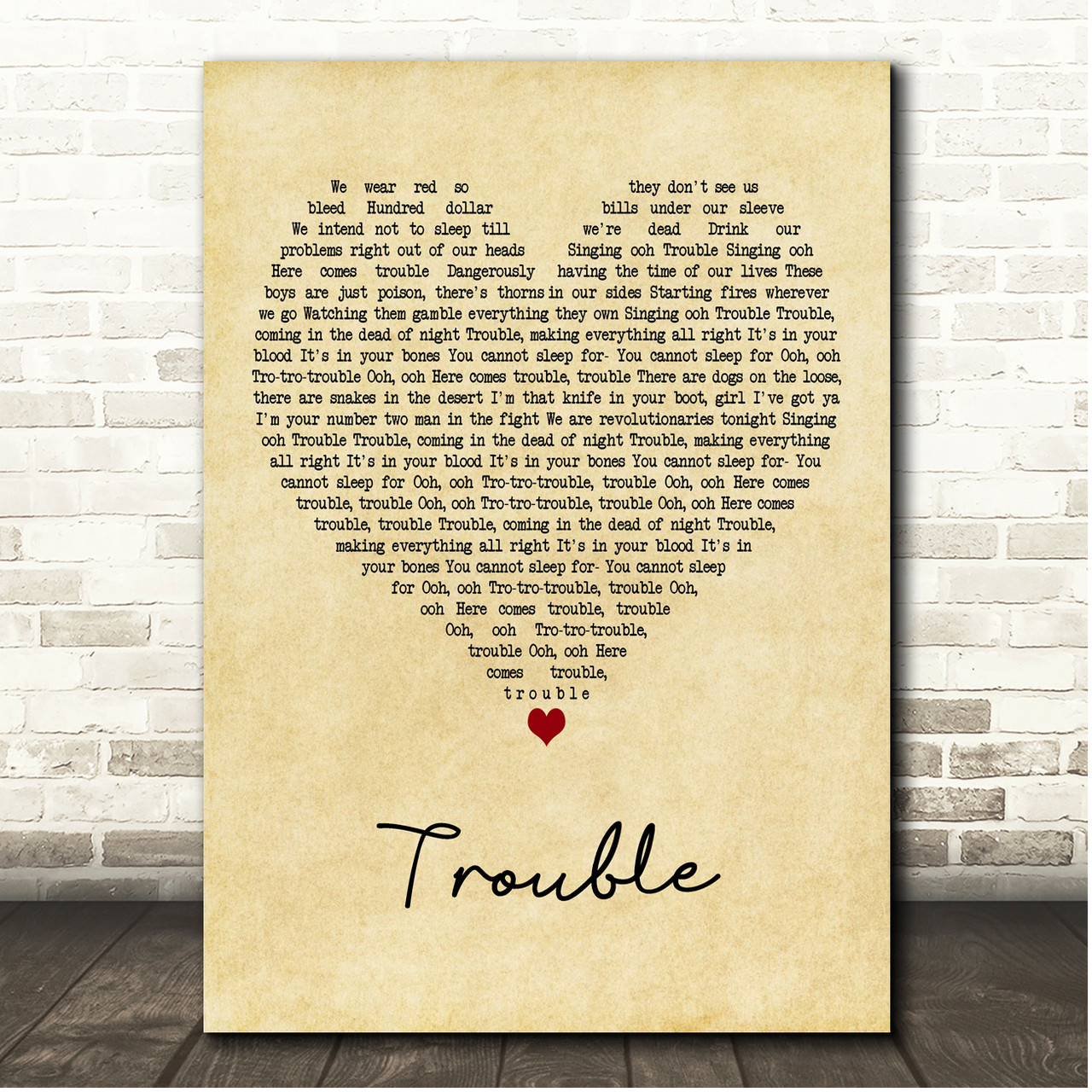 Forstyrrelse ært Vej Valerie Broussard Trouble Vintage Heart Song Lyric Print - Song Lyric  Designs