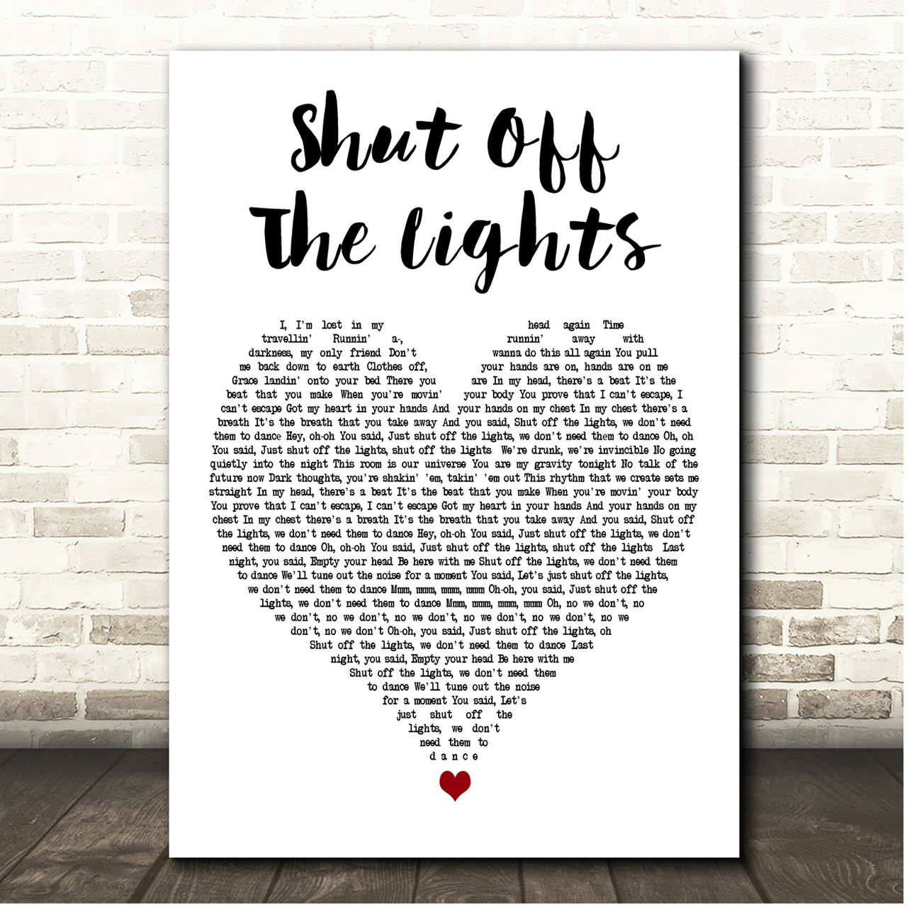 Bastille Shut Off The Lights White Heart Song Lyric Print Song