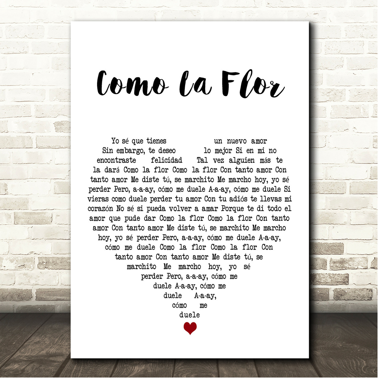 Selena Como La Flor White Heart Song Lyric Print - Song Lyric Designs