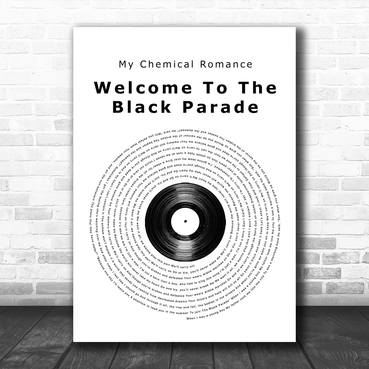 My Chemical Romance Welcome To The Black Parade Vinyl Record Song Lyric  Print - Red Heart Print