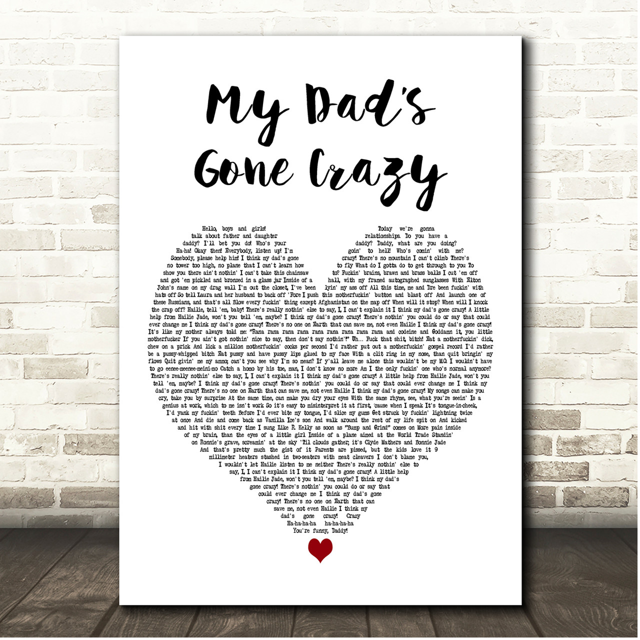 Eminem Mockingbird Grey Heart Song Lyric Print 