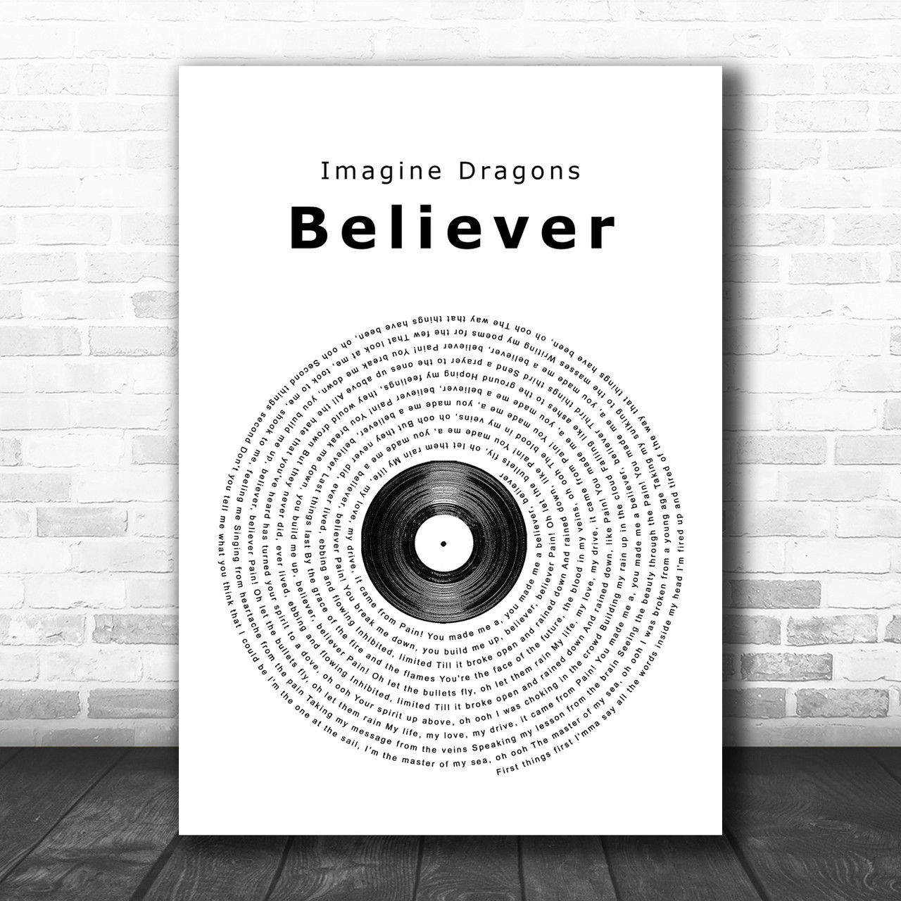 Imagine Dragons Believer Vinyl Record Song Lyric Music Wall Art