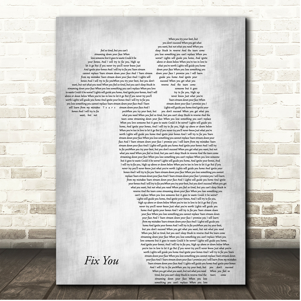 Coldplay Fix You Mother & Child Grey Song Lyric Print