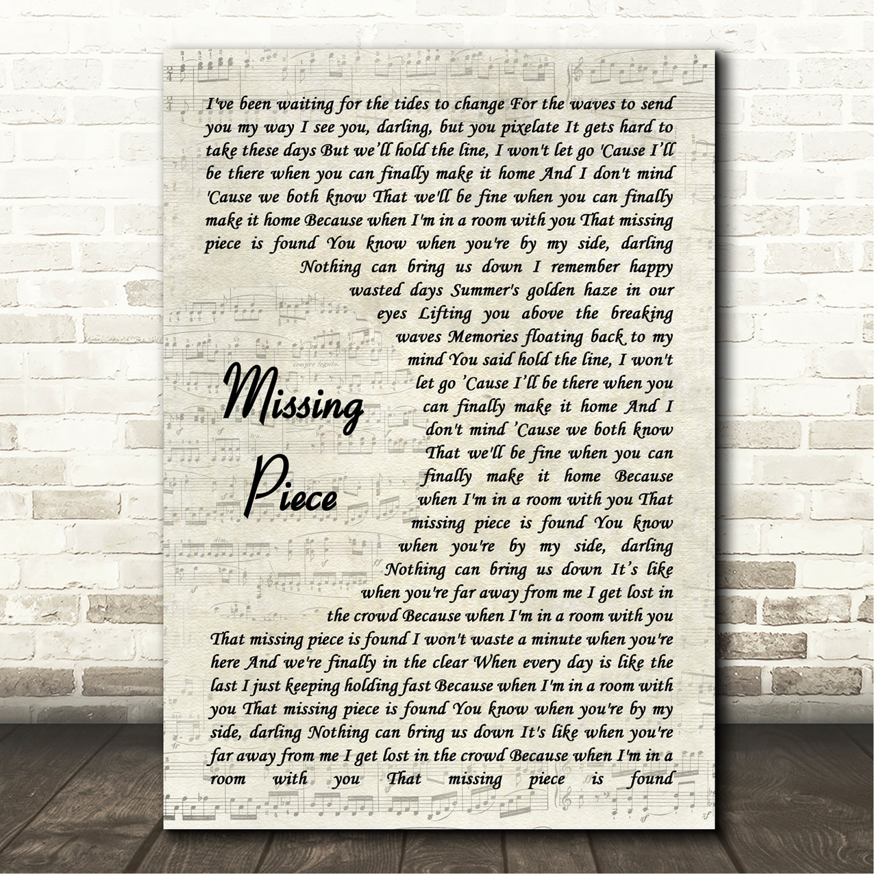 Vance Joy Missing Piece Vintage Script Song Lyric Print