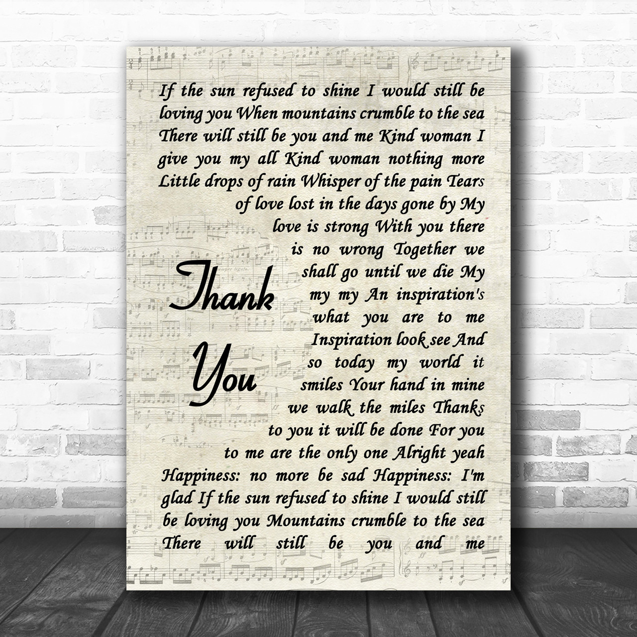 Led Zeppelin Thank You Song Lyric Vintage Script Music Wall Art Print ...
