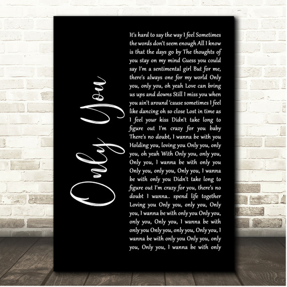 Jody Watley Only You Black Script Song Lyric Print