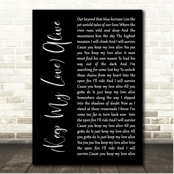 John Cafferty (Keep My Love) Alive Black Script Song Lyric Print