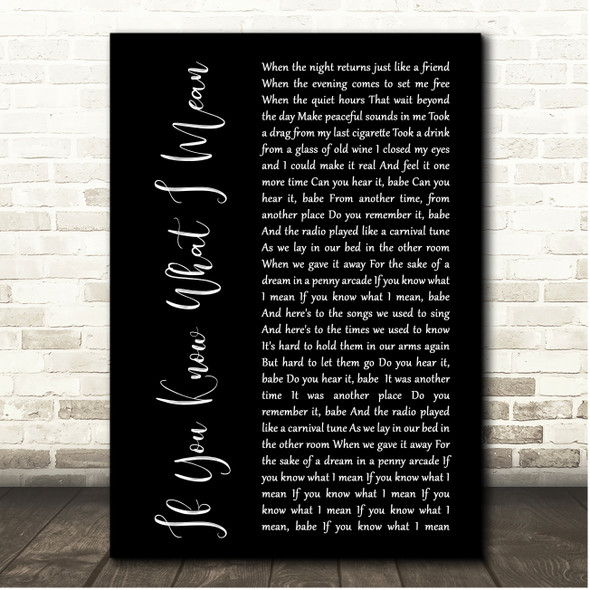 Neil Diamond If You Know What I Mean Black Script Song Lyric Print