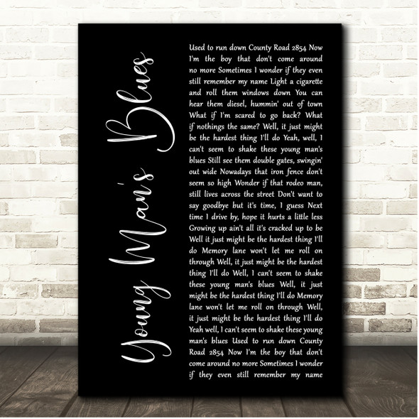 Parker McCollum Young Mans Blues Black Script Song Lyric Print