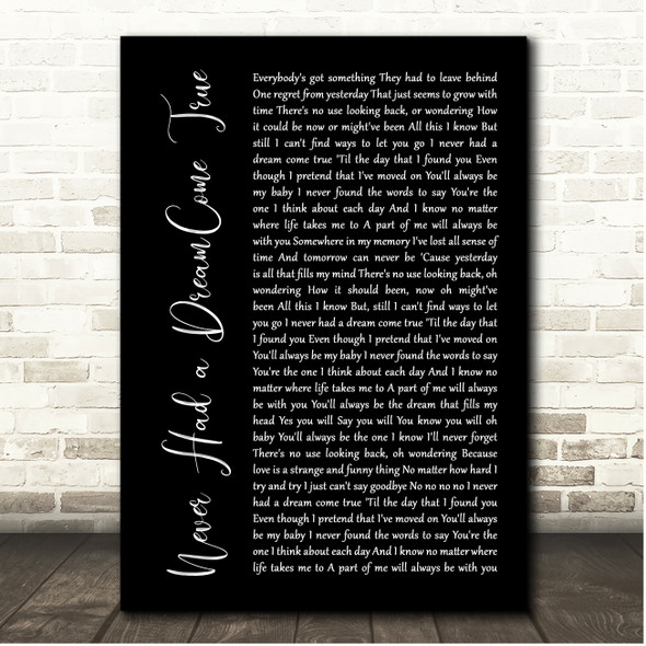 S Club 7 Never Had a Dream Come True Black Script Song Lyric Print