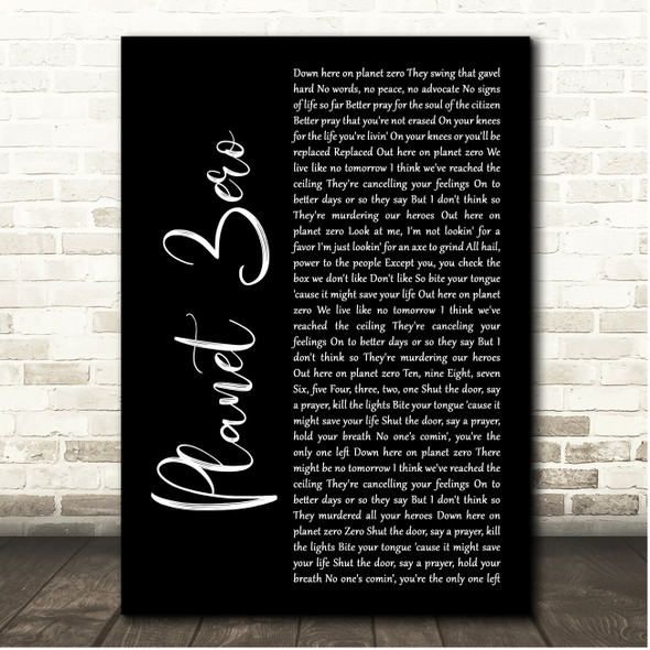 Shinedown Planet Zero Black Script Song Lyric Print