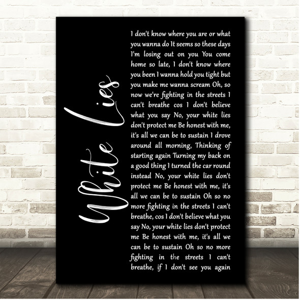 Stereophonics White Lies Black Script Song Lyric Print