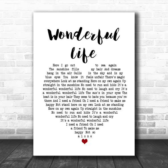 Black Wonderful Life White Heart Song Lyric Music Wall Art Print