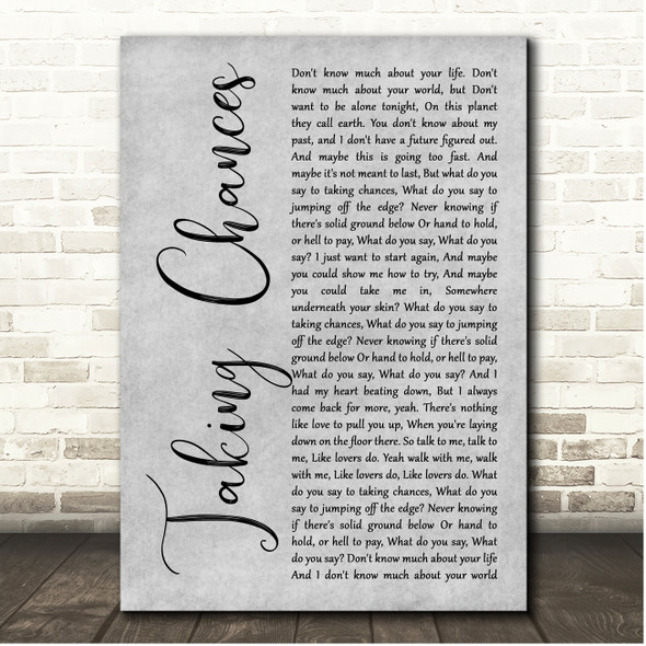 Celine Dion Taking Chances Grey Rustic Script Song Lyric Print