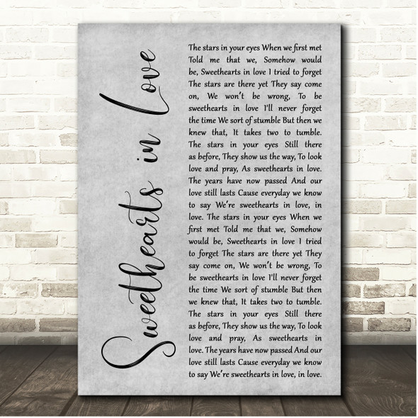 Diana Lee Sweethearts in Love Grey Rustic Script Song Lyric Print