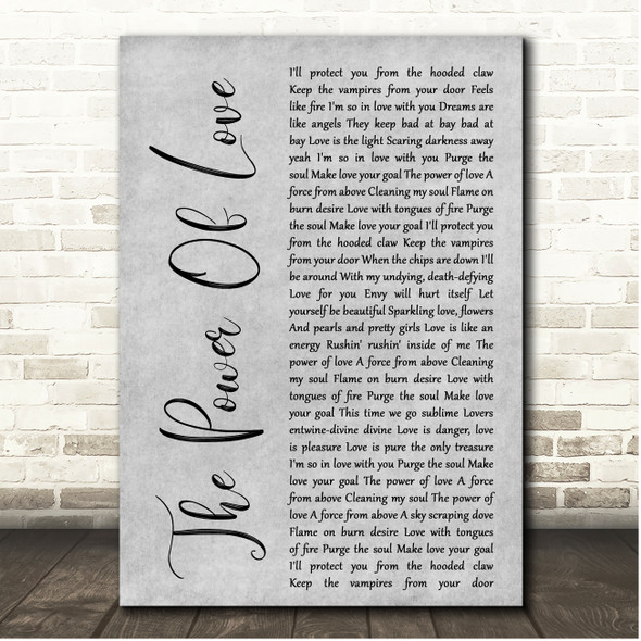 Frankie Goes To Hollywood The Power Of Love Grey Rustic Script Song Lyric Print
