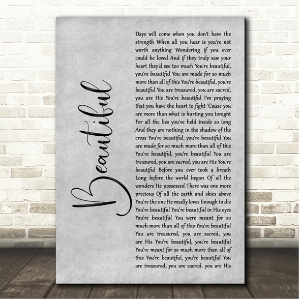 MercyMe Beautiful Grey Rustic Script Song Lyric Print