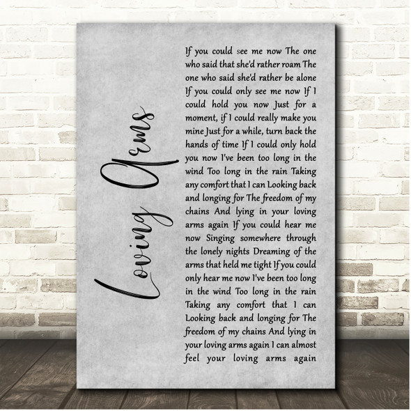 Paul Heaton & Jacqui Abbott Loving Arms Grey Rustic Script Song Lyric Print