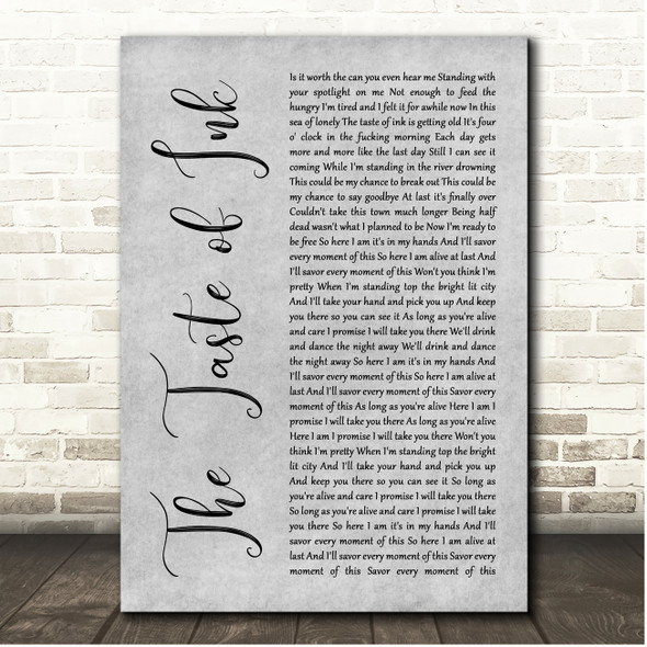 The Used The Taste of Ink Grey Rustic Script Song Lyric Print