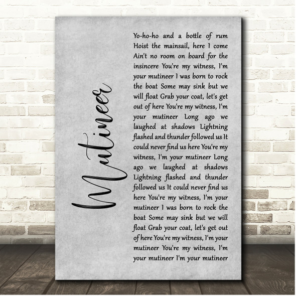 Warren Zevon Mutineer Grey Rustic Script Song Lyric Print