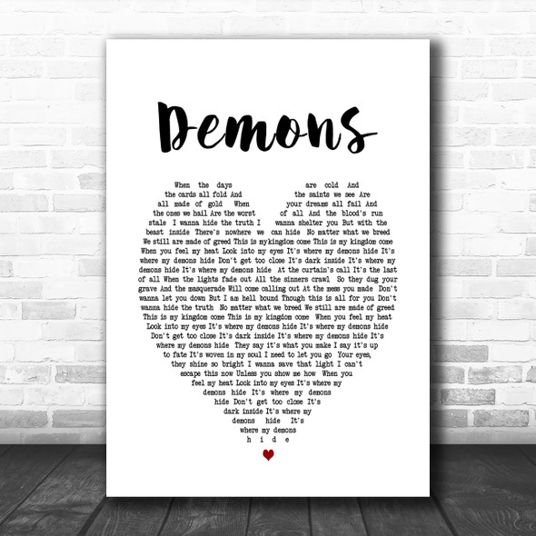 Demons Imagine Dragons Heart Song Lyric Music Wall Art Print