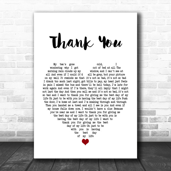 Dido Thank You White Heart Song Lyric Music Wall Art Print