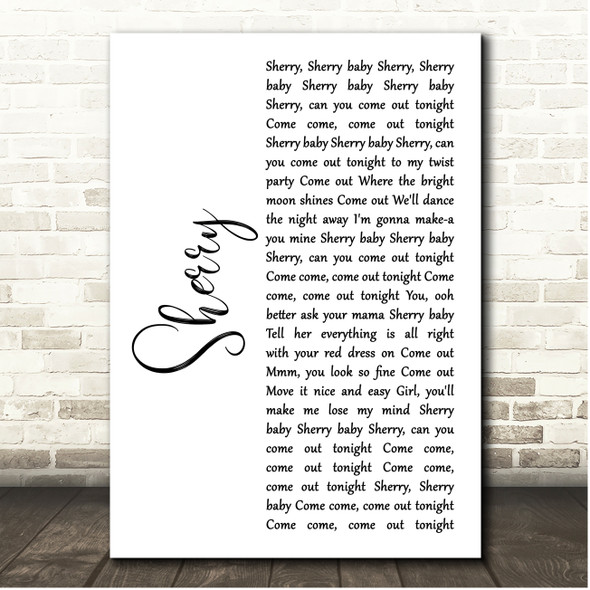 Frankie Valli Sherry White Script Song Lyric Print