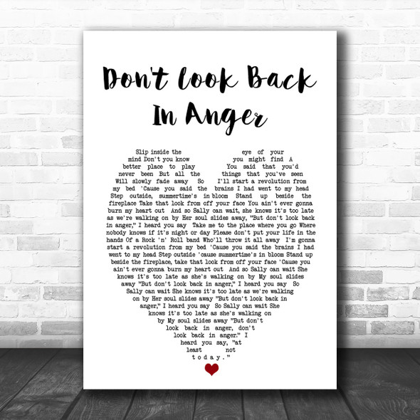 Don't Look Back In Anger Oasis Heart Song Lyric Music Wall Art Print