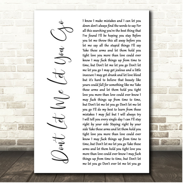 Jamie Lawson Don't Let Me Let You Go White Script Song Lyric Print