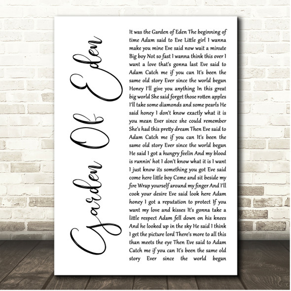 John Cafferty Garden Of Eden White Script Song Lyric Print