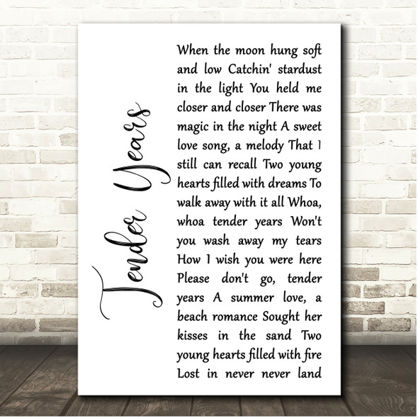 John Cafferty Tender Years White Script Song Lyric Print