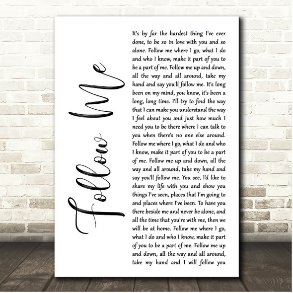 John Denver Follow Me White Script Song Lyric Print