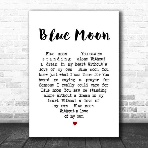 Elvis Presley Blue Moon Heart Song Lyric Music Wall Art Print