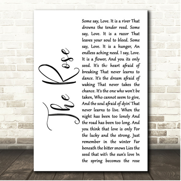 Bette Midler The Rose White Script Song Lyric Print