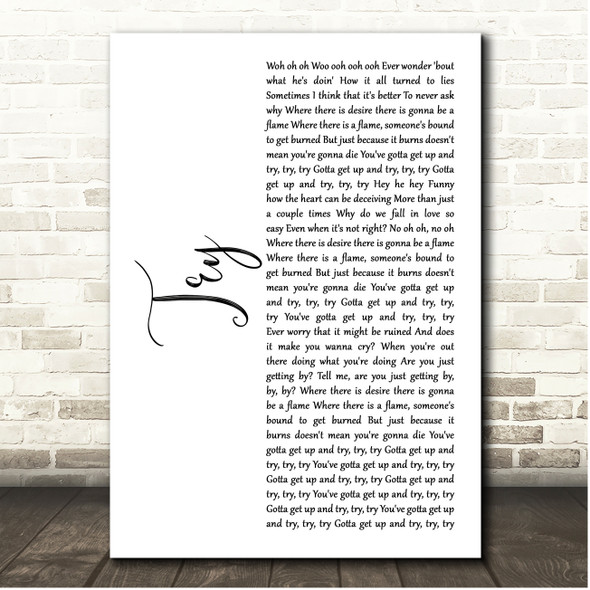 P!Nk Try White Script Song Lyric Print