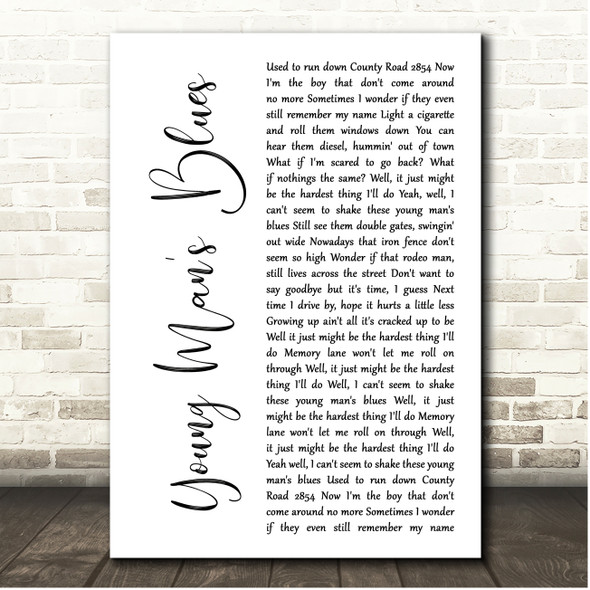 Parker McCollum Young Mans Blues White Script Song Lyric Print