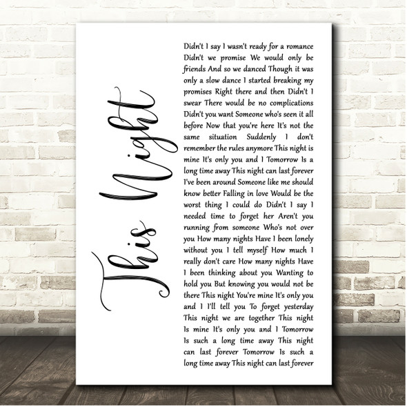 Billy Joel This Night White Script Song Lyric Print