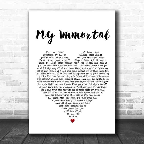 Evanescence My Immortal White Heart Song Lyric Music Wall Art Print