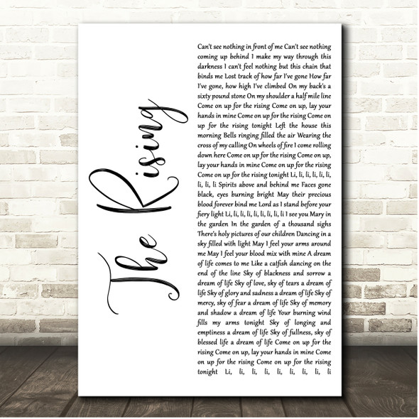 Bruce Springsteen The Rising White Script Song Lyric Print