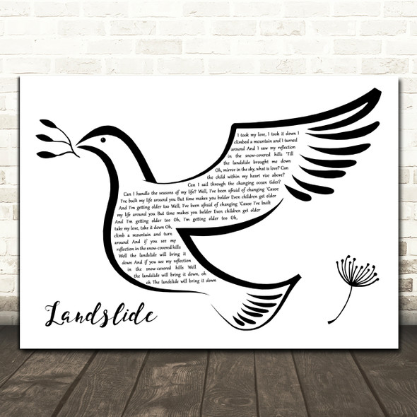 Fleetwood Mac Landslide Black & White Dove Bird Song Lyric Print